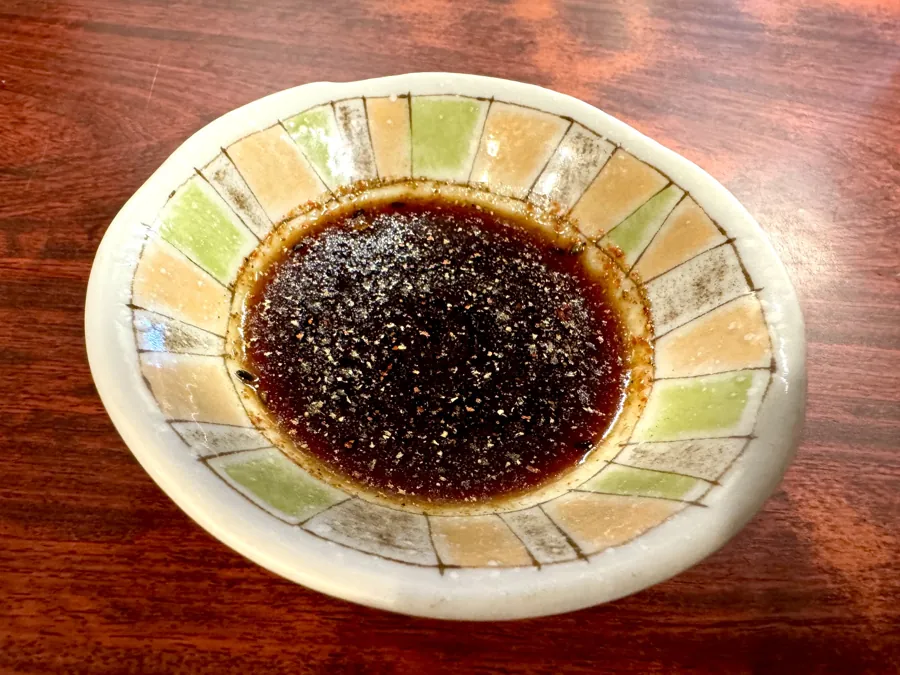 Sauce for yakitori and yaki-ton in a small dish